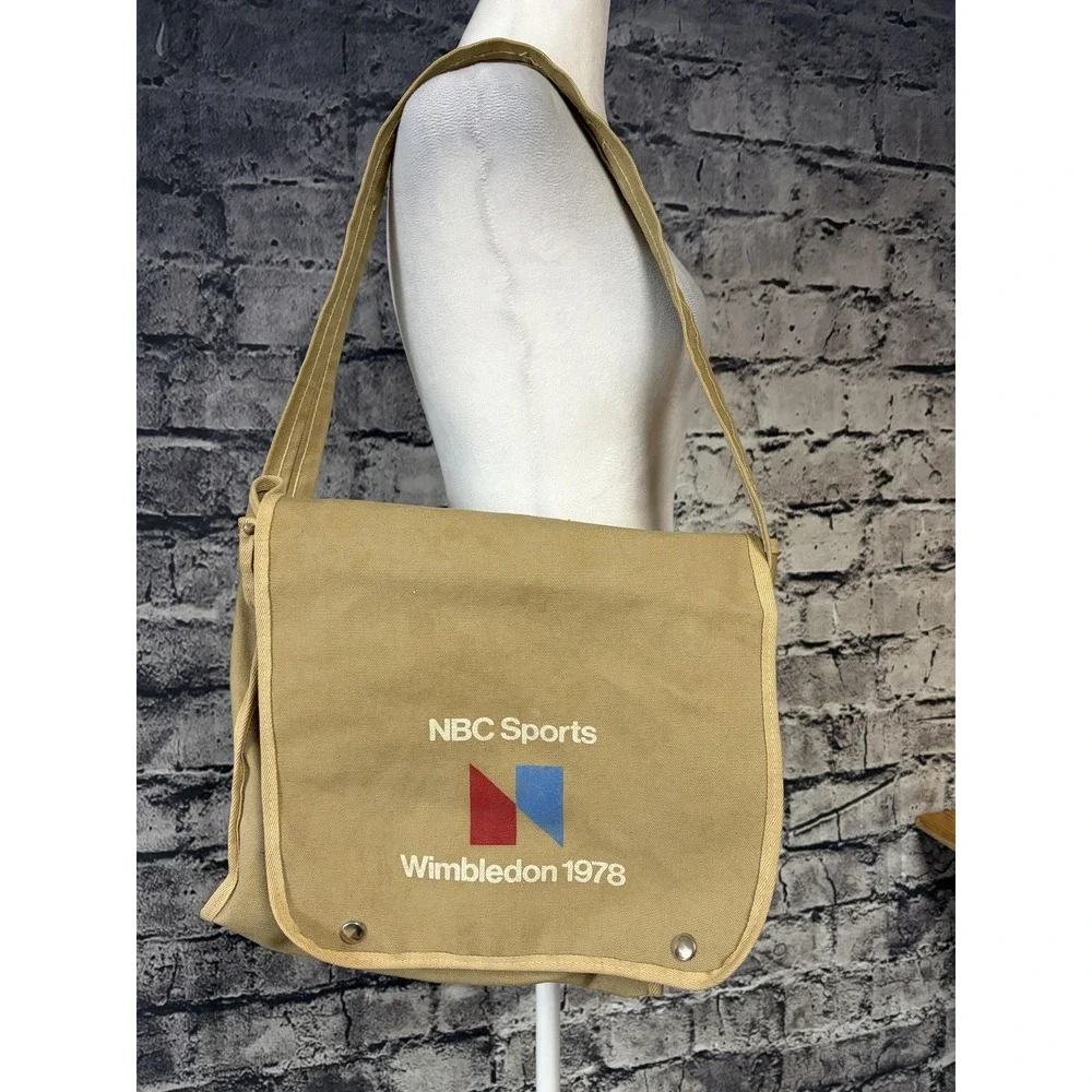 Vintage NBC Sports Wimbledon Bag Messenger‎ One Size Beige Canvas Tennis 1978